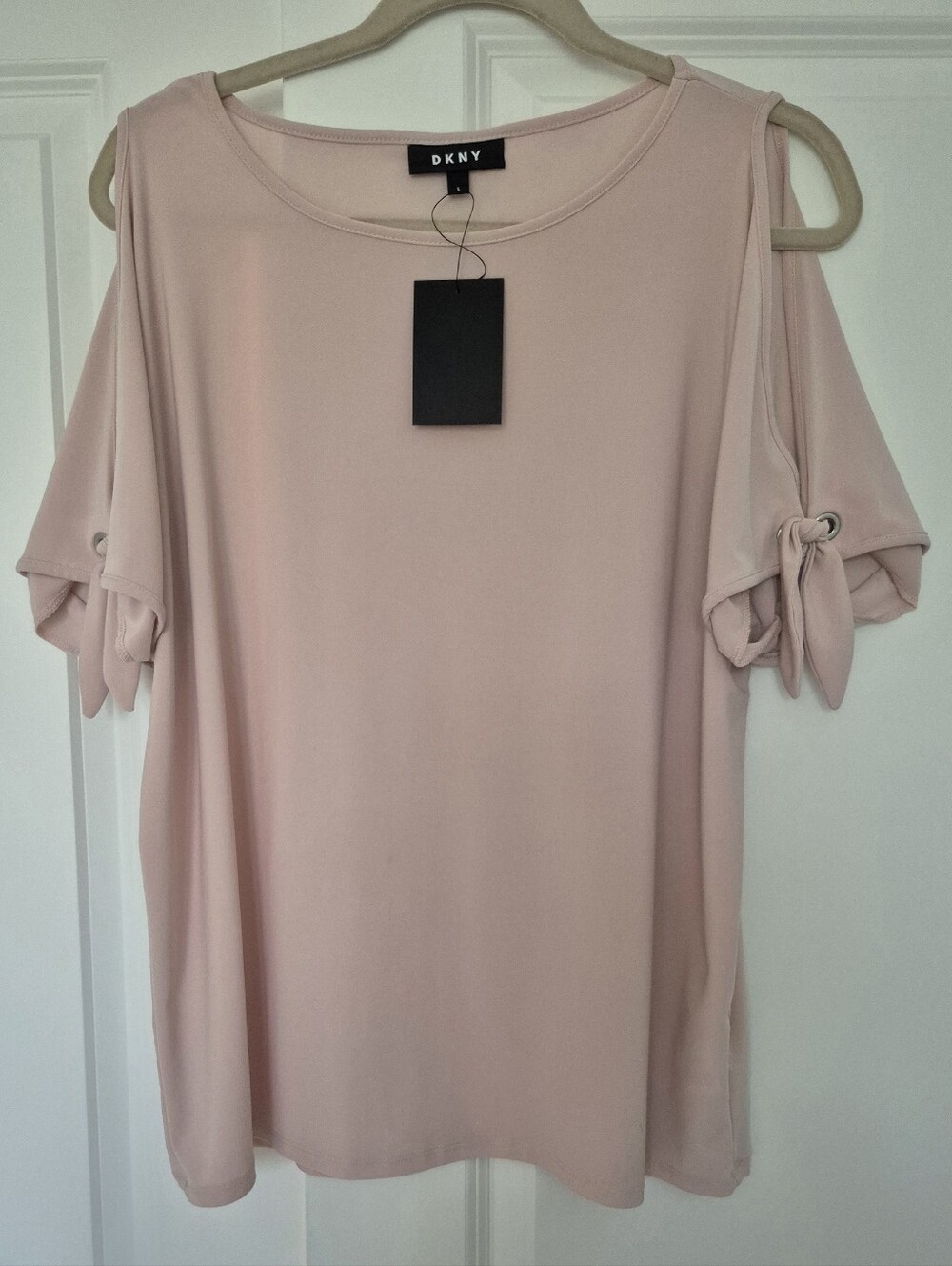 DKNY Blush Pink Cold-Shoulder Tie-Sleeve Top